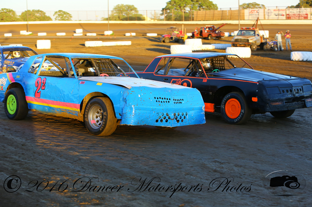 Father and daughter starting side by side in the first I Stock heat race #22 Patricia Lucas #52 AJ Dancer